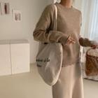 Roll-edge Woolen Sweater Beige - One Size