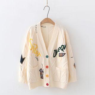 Embroidered V-neck Cardigan Off-white - One Size