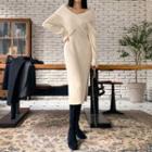 Fold-over Midi Knit Wrap Dress