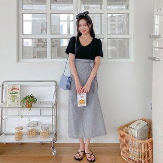 Slit-side Gingham Maxi Wrap Skirt