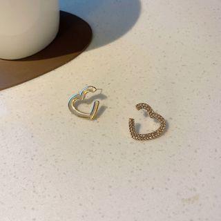 Heart Rhinestone Alloy Earring 1 Pair - Asymmetric - Gold - One Size