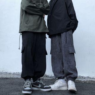 Corduroy Wide-leg Cargo Jogger Pants