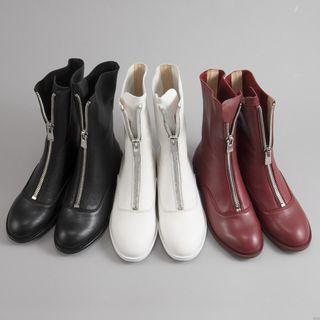 Genuine Leather Zip-up Short Boots