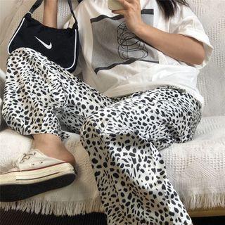 High-waist Leopard Straight-cut Pants Leopard - One Size