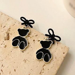 Bear Alloy Dangle Earring 1 Pair - S925 Silver Pin Stud Earrings - Black - One Size