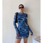 Long-sleeve Tie Dye Mini Bodycon Dress