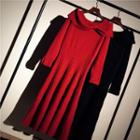 Ribbon A-line Midi Knit Dress