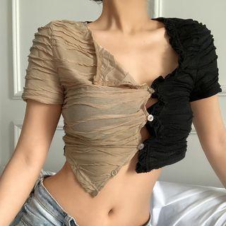 Two-tone Button-up Short Sleeve Top