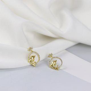 Rhinestone Alloy Dolphin Earring 1 Pair - 925 Silver - Gold - One Size