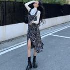 Plain Top / Printed Leopard Split Dress