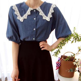 Lace-collar Denim Blouse