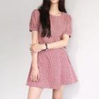 Gingham Short-sleeve A-line Mini Dress