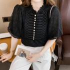 Puff-sleeve Faux Pearl Lace Blouse