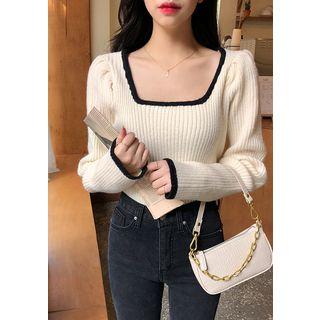 Square-neck Contrast-trim Knit Top