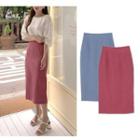 Plain High-waist Midi Straight-fit Skirt