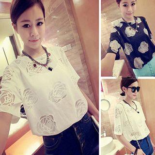 Mesh Flower Short-sleeve Top