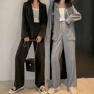 Set: Single-breasted Blazer + Wide Leg Dress Pants
