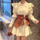 Ruffle Trim Mini A-line Shirtdress / Corset Belt