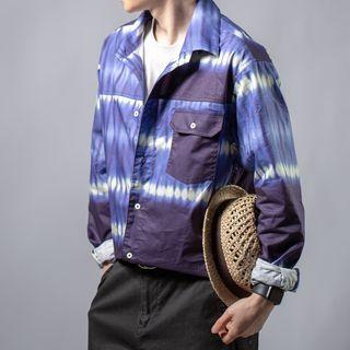 Pocket-front Tie-dye Long-sleeve Shirt