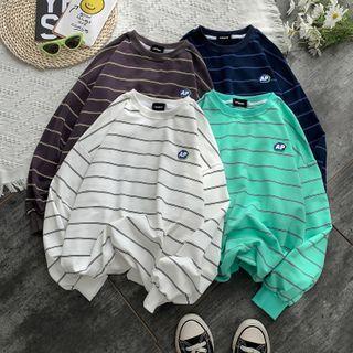 Round Neck Striped Oversized Sweatshirt