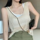 Crop Tank Top / Pointelle Knit Vest