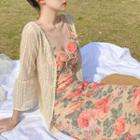Floral Strappy Midi Sheath Dress / Light Jacket / Set