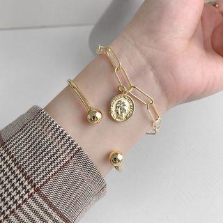 925 Sterling Silver Coin & Chain Bracelet