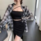 Strappy Top / Plaid Shirt / Skirt
