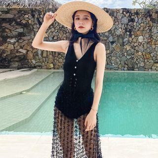 Set: Lace-up Swimsuit + Cover-up Skirt