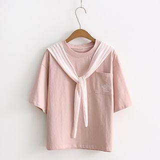 Short-sleeve Lettering T-shirt With Shawl