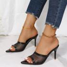 Fishnet Pointy-toe High-heel Slide Sandals