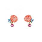 Fashion And Elegant Plated Gold Enamel Pink Peony Stud Earrings With Purple Cubic Zirconia Golden - One Size