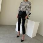 Bishop-sleeve Leopard Blouse Ivory - One Size