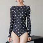 Long-sleeve Cross Print Swimsuit