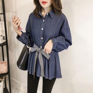 Tie-waist Denim Shirt