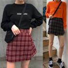 Long Sleeve Printed Tee / Plaid Skirt