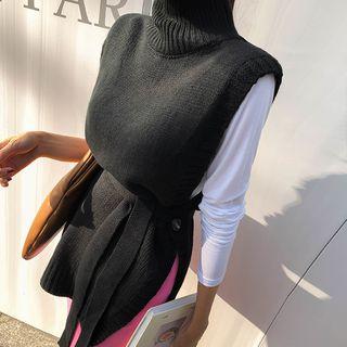 Turtleneck Knit Vest & Sash Black - One Size