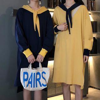 Two-tone Hooded Long-sleeve T-shirt Dress