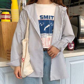 Striped Hooded Shirt Black Stripes - White - One Size