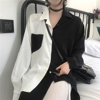 Color Panel Long Sleeve Blouse