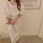 Short-sleeve Cherry A-line Dress Floral - White - One Size