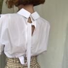 Plain Long-sleeve Loose-fit Blouse White - One Size