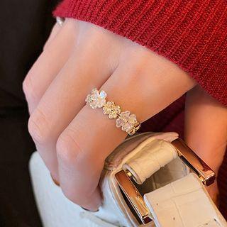 Clover Rhinestone Alloy Open Ring Gold - One Size