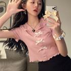 Short-sleeve Bow-accent V-neck Top