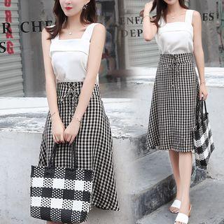Set: Tank Top + Checked A-line Skirt