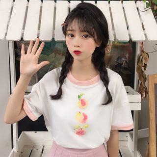 Peach Print Short-sleeve T-shirt As Shown In Figure - One Size