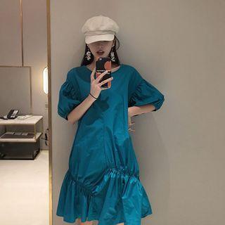 Puff-sleeve Ruched A-line Dress