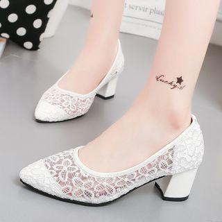 Lace Block-heel Sandals / Lace Block-heel Pumps