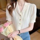 Short-sleeve Chiffon Button-up Blouse