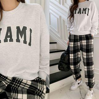 Drop-shoulder Letter Sweatshirt Melange White - One Size